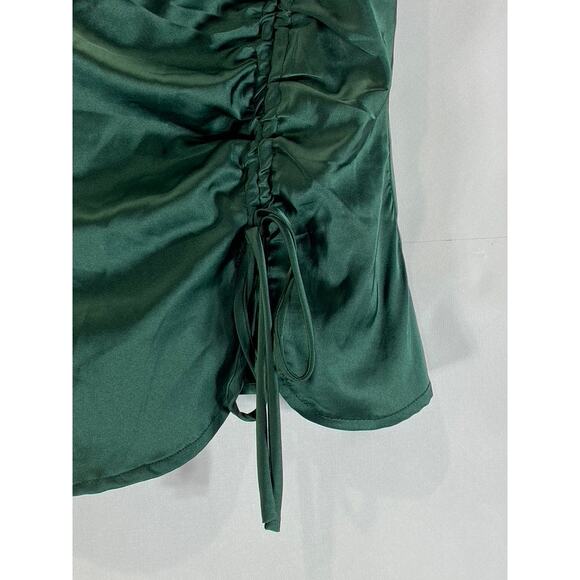 KENDALL & KYLIE Women's Green Satin Drawstring Slit-Hem Mini Skirt SZ S - Picture 6 of 11